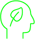 decorative image of a green outline of a mans profile with the image of a leaf